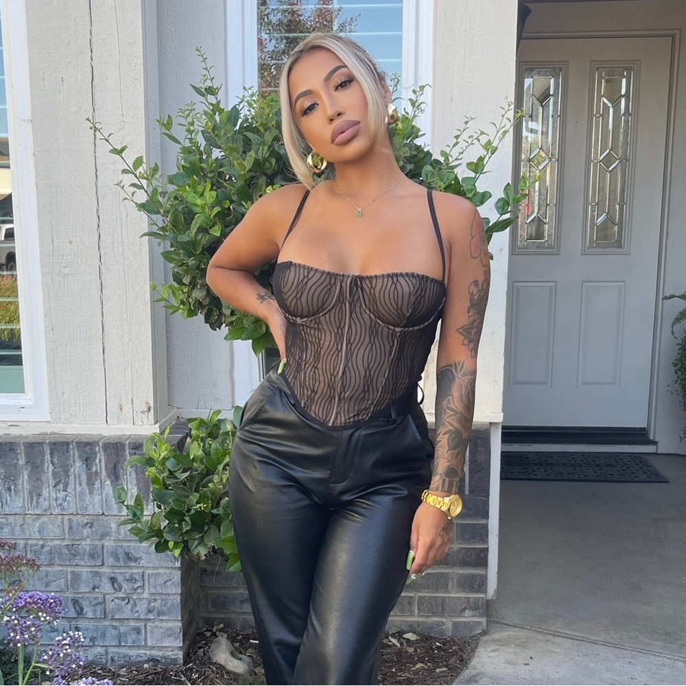 Brown and black corset top